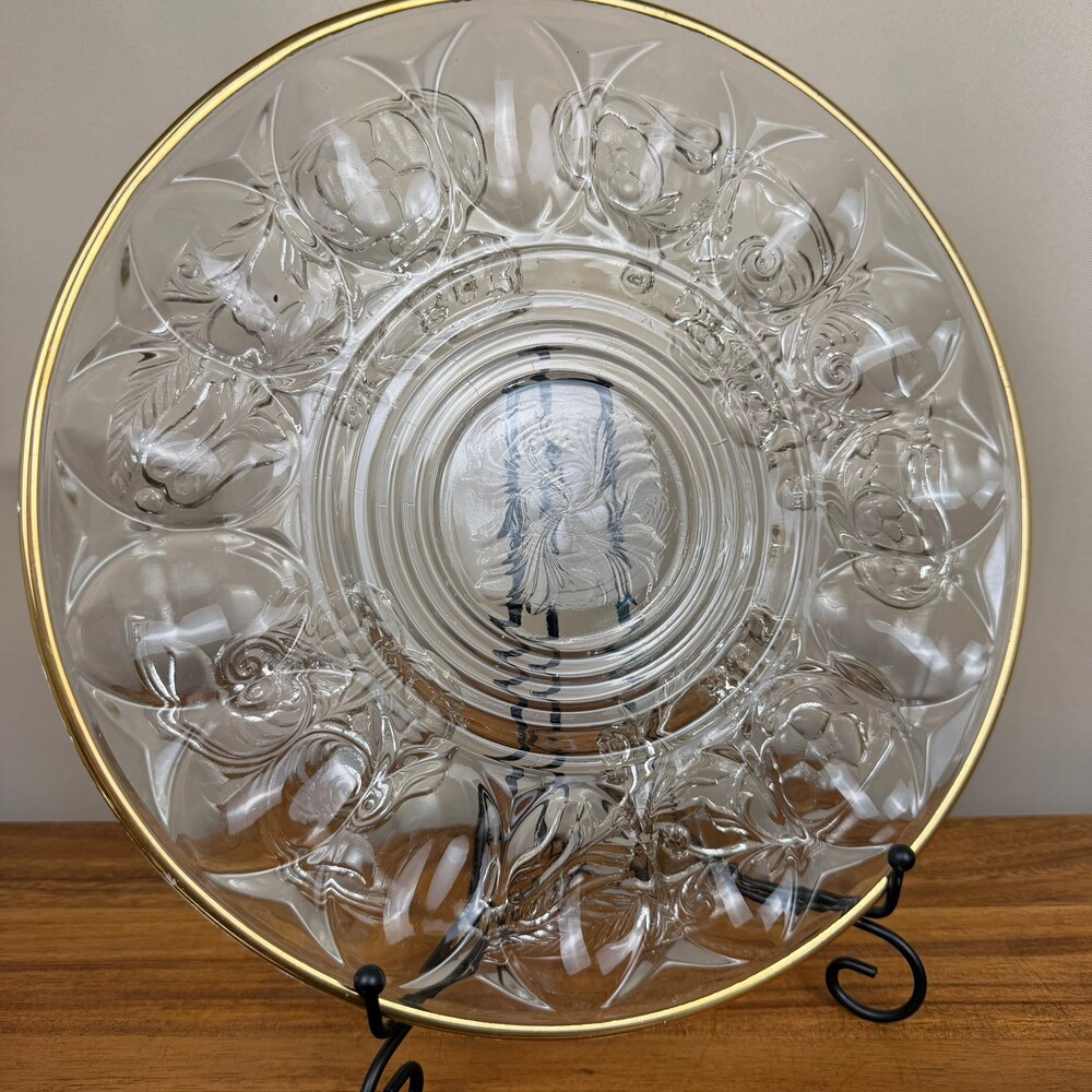 Vintage Mckee Rock Crystal Egg Plate 11.5 " 22ct Gold Rim Mid Century Serve Ware